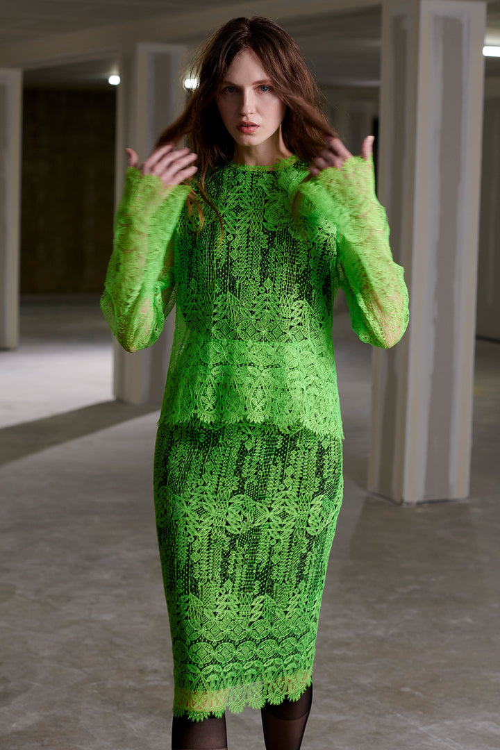 Neon Lace Pencil Skirt – AUDRA